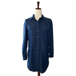 AllSaints Louise Military Denim Shirt Dress Dark Blue Wash  Snap Size 6